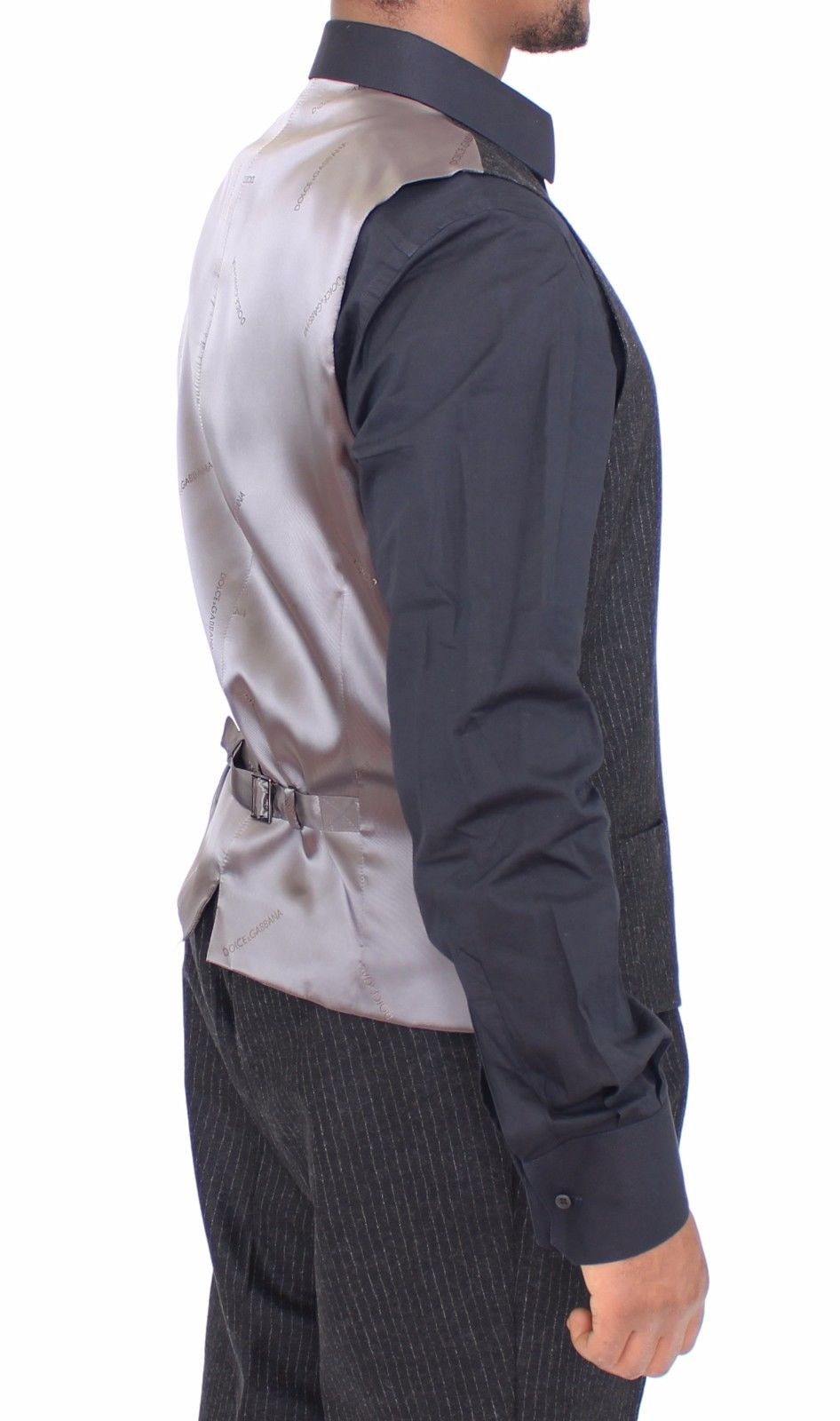 Graues gestreiftes Wollkleid Weste Gilet