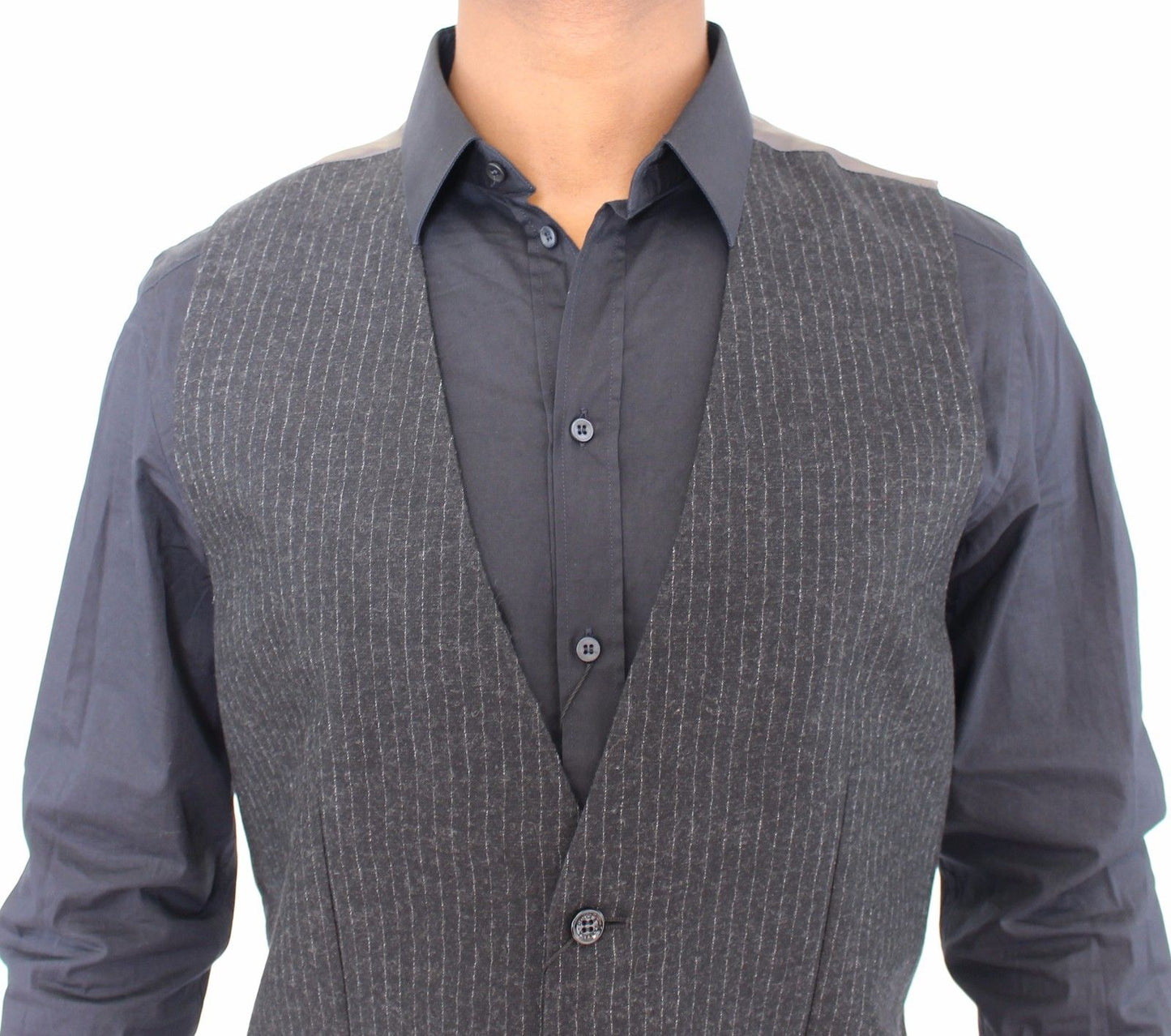 Graues gestreiftes Wollkleid Weste Gilet