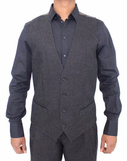 Graues gestreiftes Wollkleid Weste Gilet
