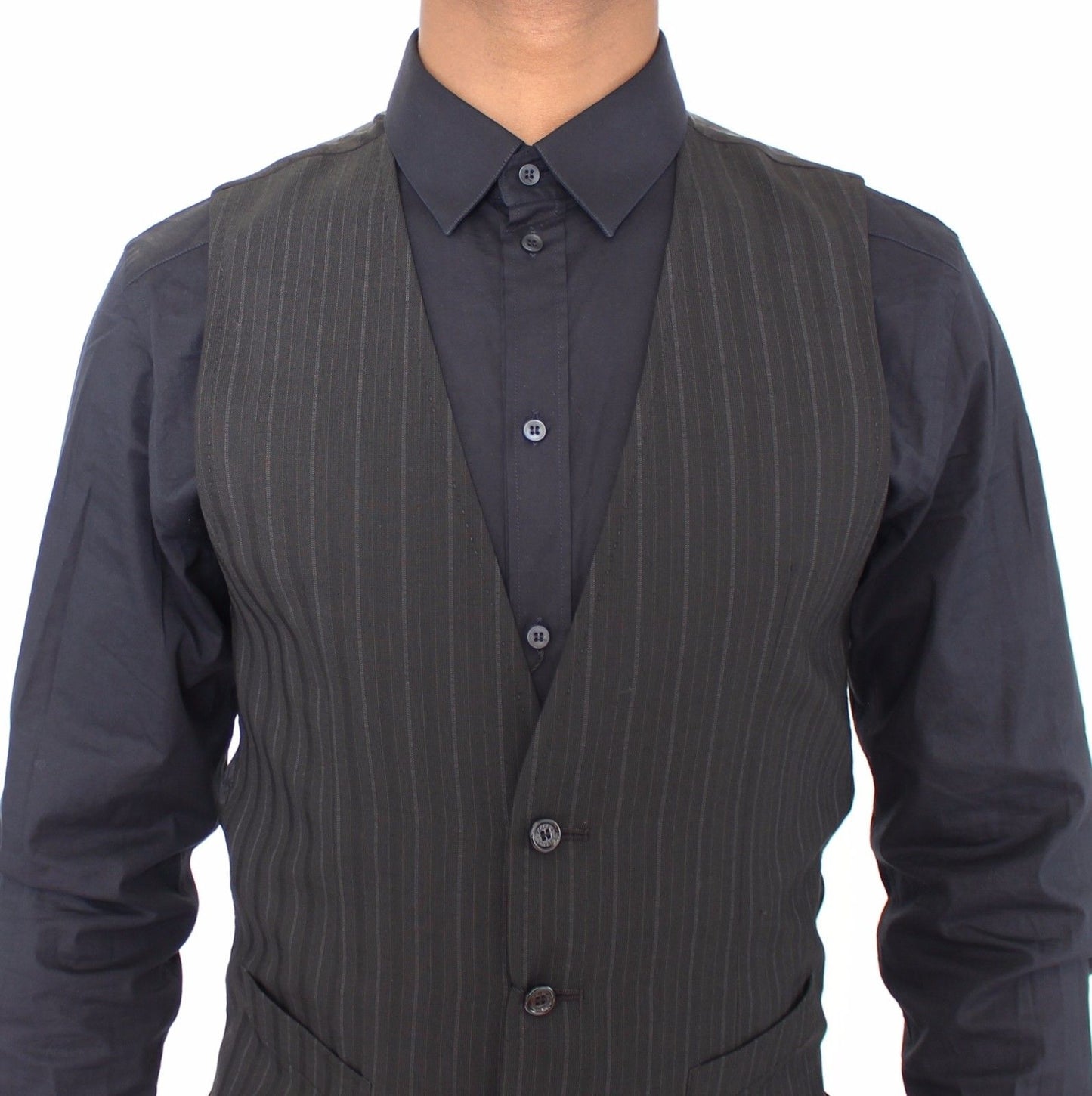 Schwarz gestreiftes Stretchkleid Weste Gilet