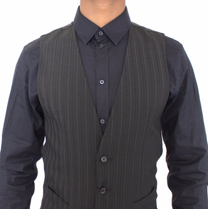 Schwarz gestreiftes Stretchkleid Weste Gilet