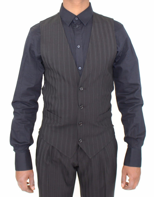 Schwarz gestreiftes Stretchkleid Weste Gilet