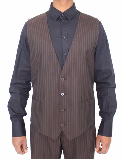 Braun gestreiftes Stretch-Kleid Weste Gilet