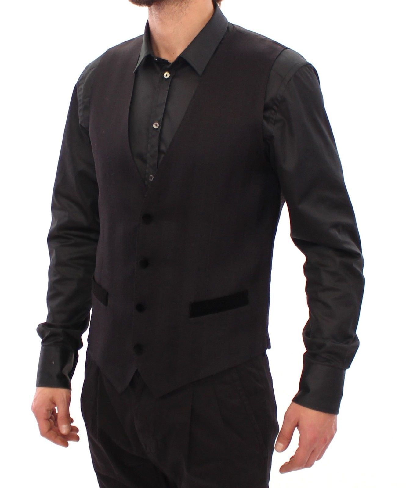 Schwarzes Woll-Seiden-Kleid Weste Gilet