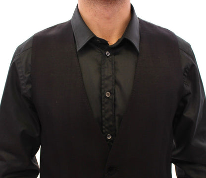 Schwarzes Woll-Seiden-Kleid Weste Gilet