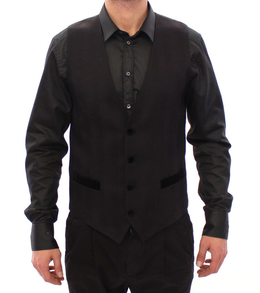 Schwarzes Woll-Seiden-Kleid Weste Gilet