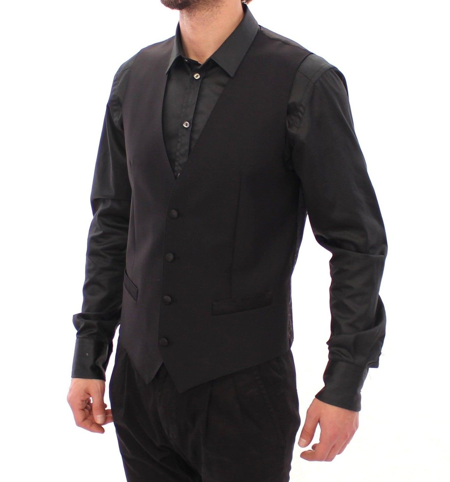 Schwarzes Woll-Seiden-Kleid Weste Gilet