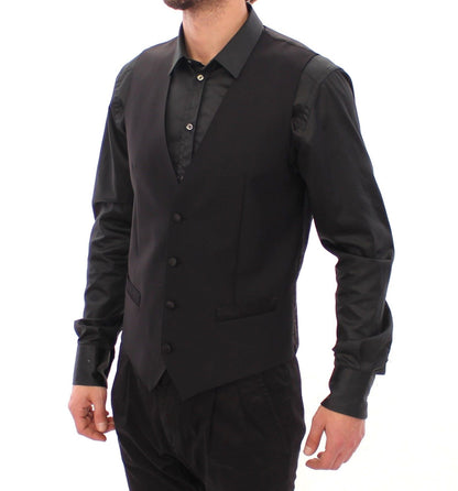 Schwarzes Woll-Seiden-Kleid Weste Gilet