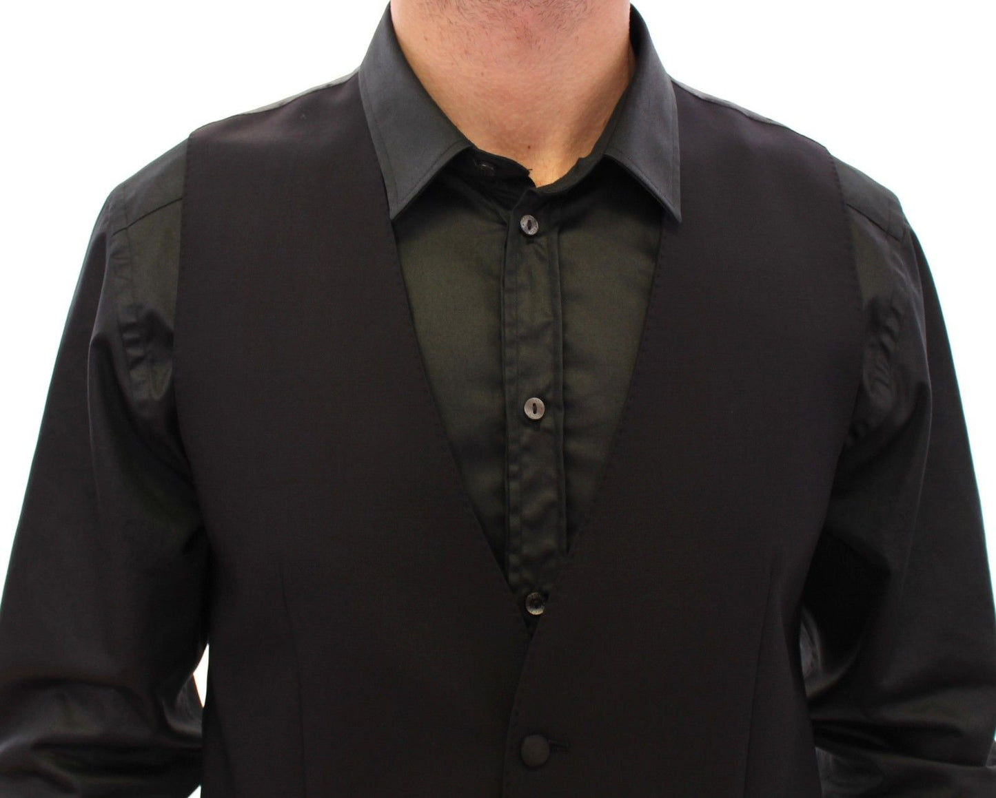 Schwarzes Woll-Seiden-Kleid Weste Gilet