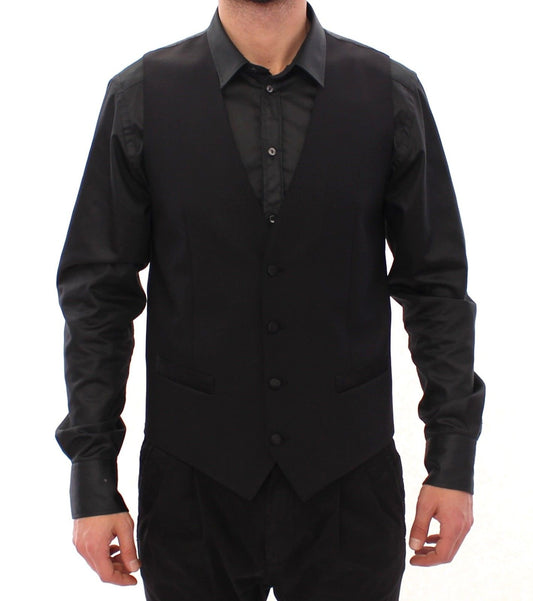 Schwarzes Woll-Seiden-Kleid Weste Gilet