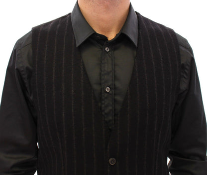 Schwarz gestreifte Wollweste Logo Gilet Weste