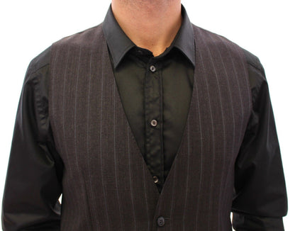 Grau gestreifte Woll-Logo-Weste Gilet Weste