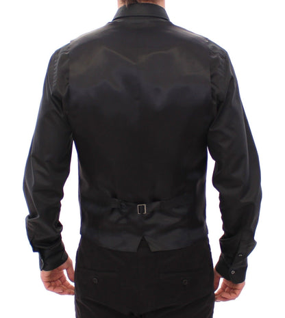 Grau gestreifte Woll-Logo-Weste Gilet Weste