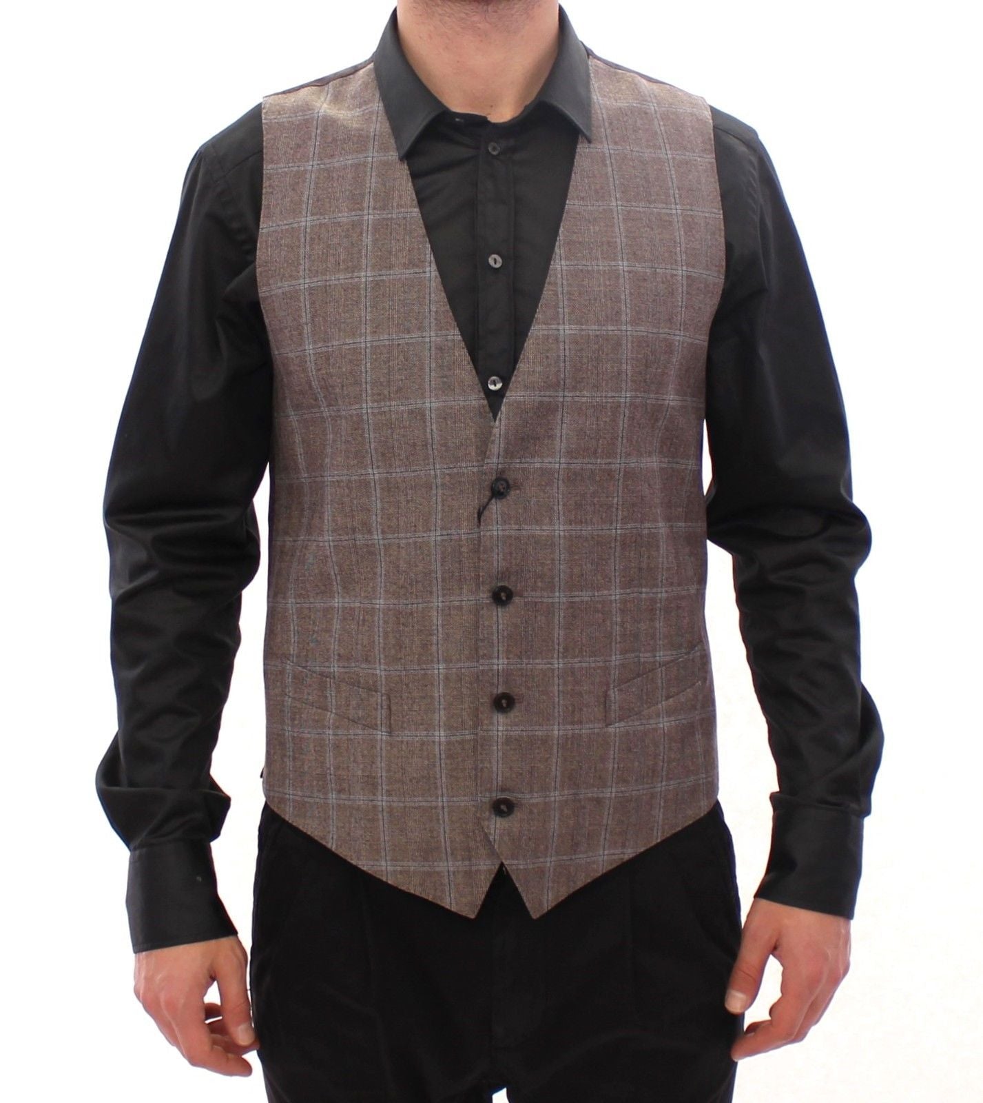 Braune einreihige Wollweste Gilet