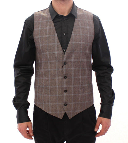Braune einreihige Wollweste Gilet