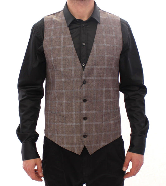 Braune einreihige Wollweste Gilet