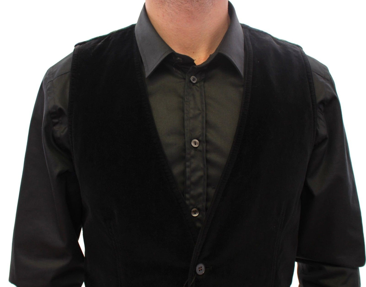 Schwarze einreihige Baumwollweste Gilet