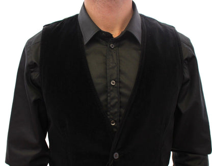Schwarze einreihige Baumwollweste Gilet