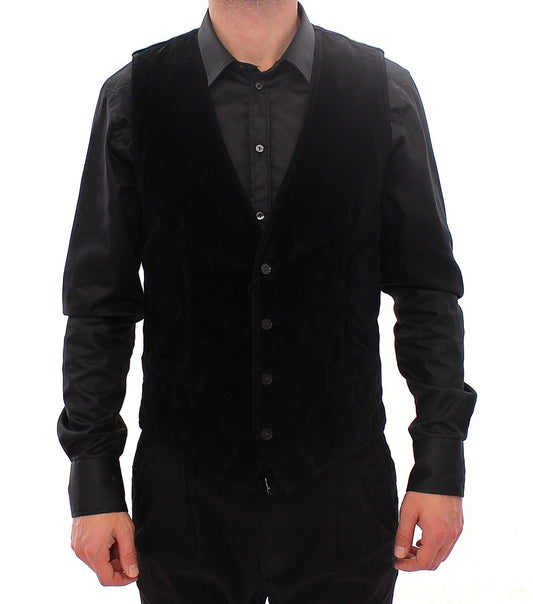 Schwarze einreihige Baumwollweste Gilet