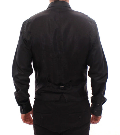 Schwarze einreihige Wollweste Gilet