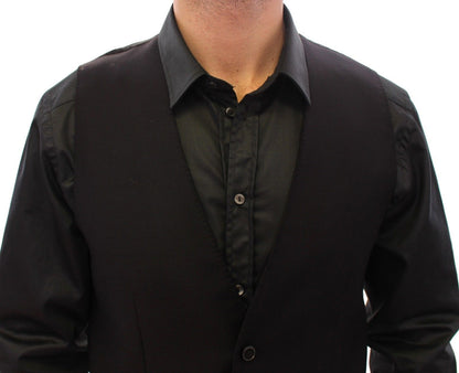 Schwarze einreihige Wollweste Gilet