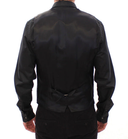 Graue gestreifte Wollweste Logo-Weste Gilet-Westen