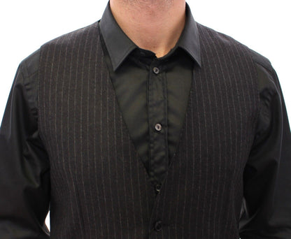 Graue gestreifte Wollweste Logo-Weste Gilet-Westen
