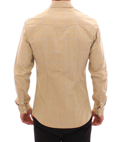 Beige kariertes SICILIA Fit Logo Freizeithemd