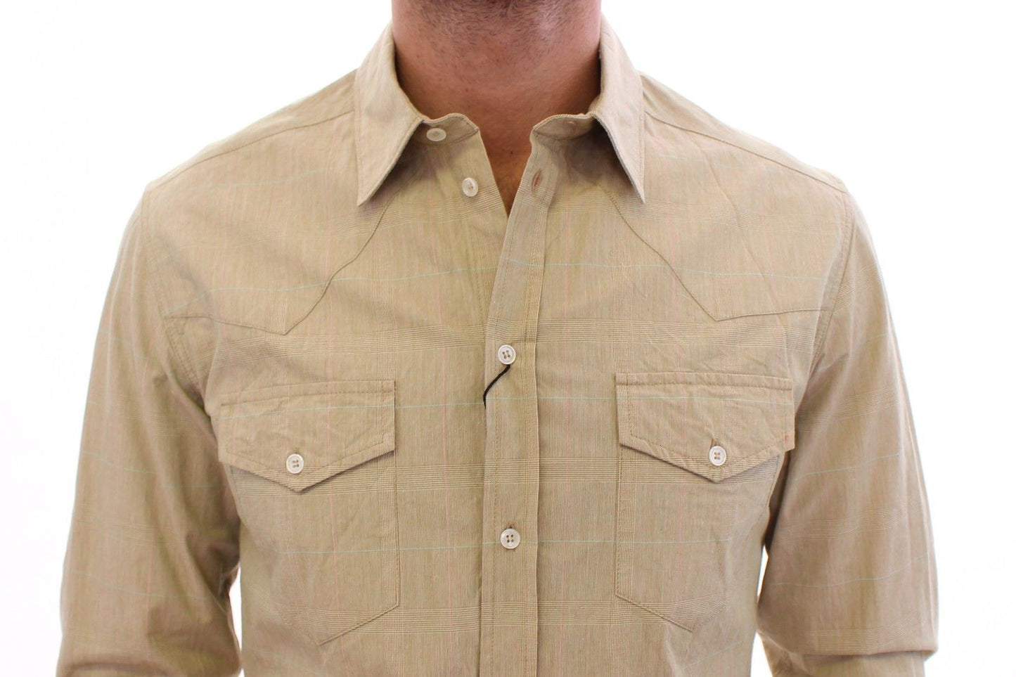 Beige kariertes SICILIA Fit Logo Freizeithemd