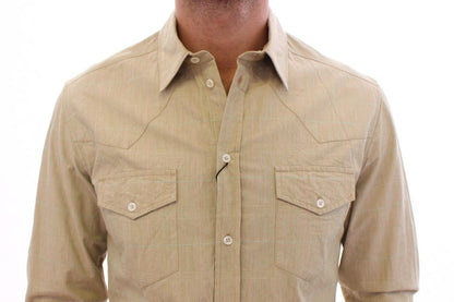 Beige kariertes SICILIA Fit Logo Freizeithemd
