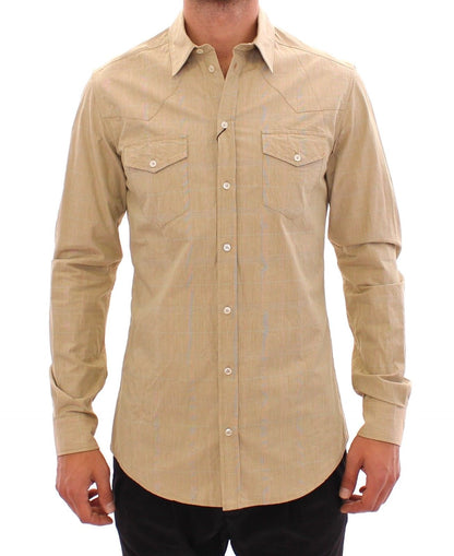 Beige kariertes SICILIA Fit Logo Freizeithemd