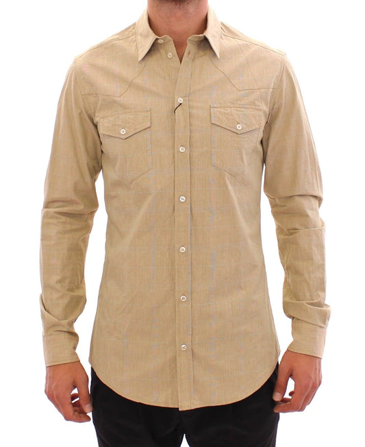 Beige kariertes SICILIA Fit Logo Freizeithemd