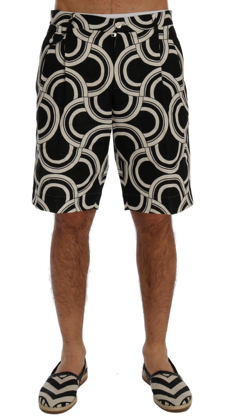 Schwarz-weiß gemusterte Leinen-Shorts