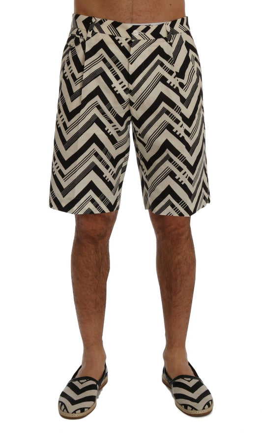 Weiß-schwarz gestreifte Baumwoll-Leinen-Shorts