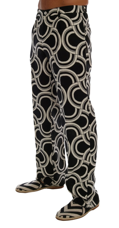 Schwarz-weiß gemustert 100% Leinen-Hose