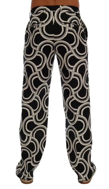 Schwarz-weiß gemustert 100% Leinen-Hose