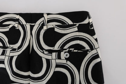 Schwarz-weiß gemustert 100% Leinen-Hose