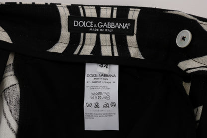 Schwarz-weiß gemustert 100% Leinen-Hose