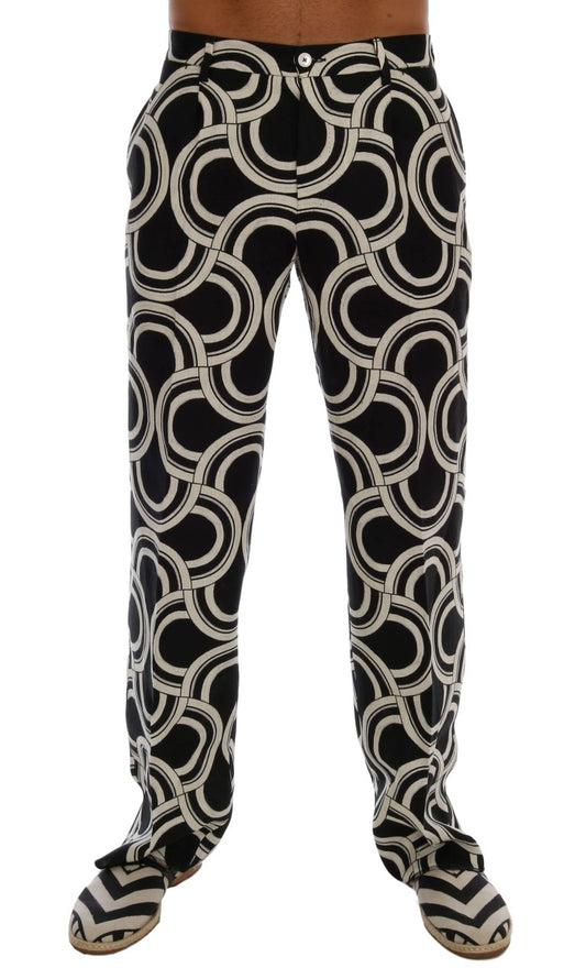 Schwarz-weiß gemustert 100% Leinen-Hose