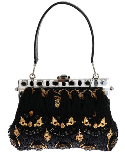 Schwarz Quaste Gold Barock Kristall VANDA Tasche