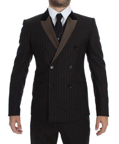 Braun gestreift Wolle Slim 3 Stück Anzug Tuxedo