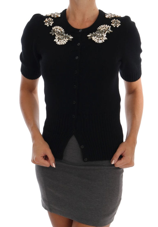 Schwarzer Kaschmir-Kristall-Cardigan-Pullover