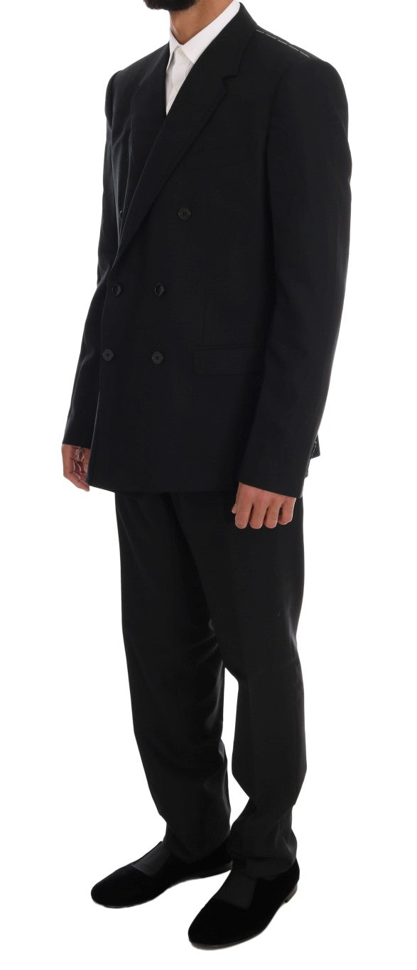 Schwarzer doppelreihiger Slim Fit Anzug aus Wolle