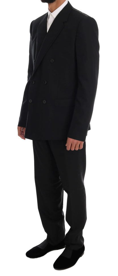 Schwarzer doppelreihiger Slim Fit Anzug aus Wolle