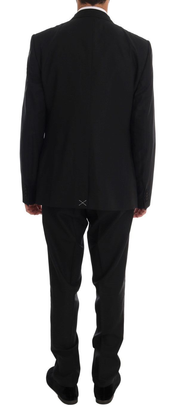 Schwarzer doppelreihiger Slim Fit Anzug aus Wolle
