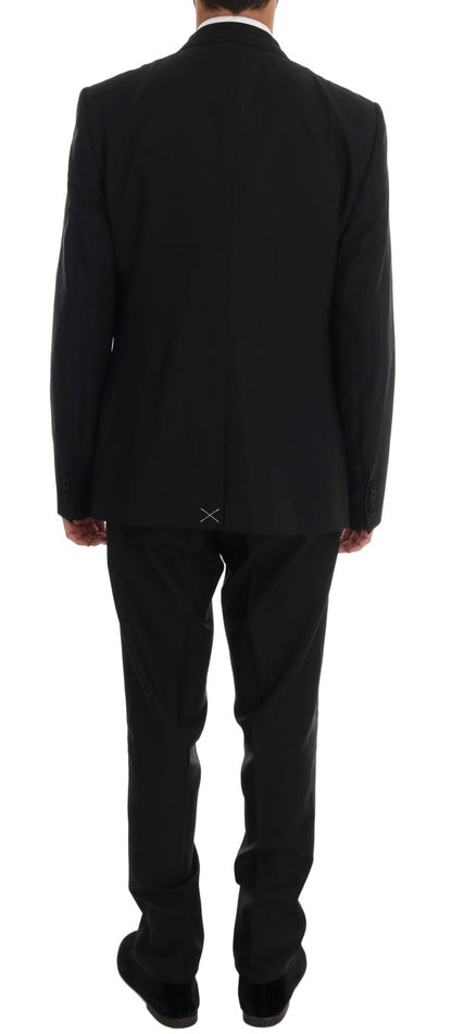 Schwarzer doppelreihiger Slim Fit Anzug aus Wolle