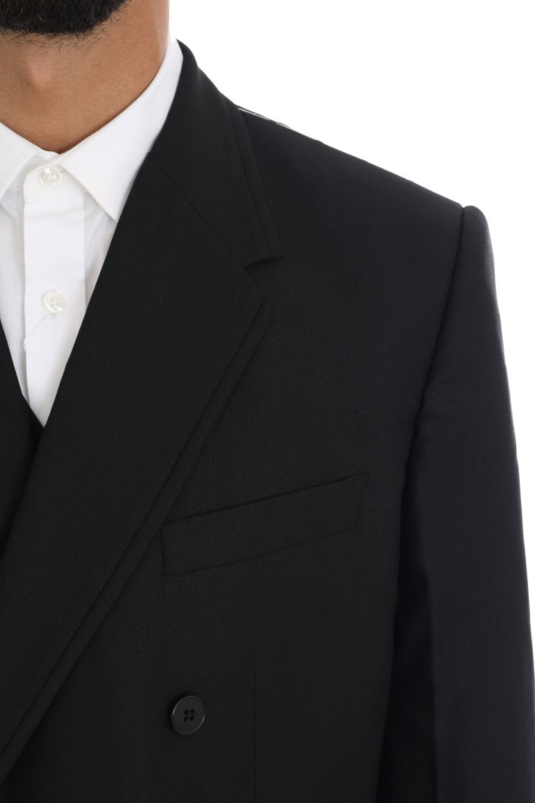 Schwarzer doppelreihiger Slim Fit Anzug aus Wolle