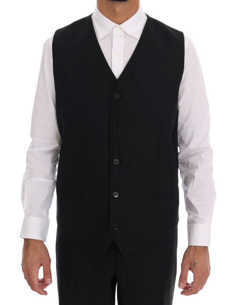 Schwarzer doppelreihiger Slim Fit Anzug aus Wolle