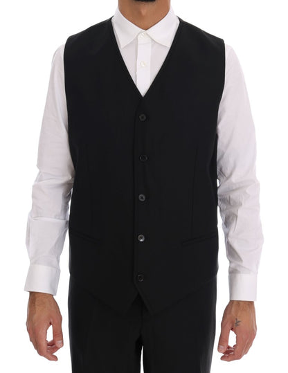 Schwarzer doppelreihiger Slim Fit Anzug aus Wolle