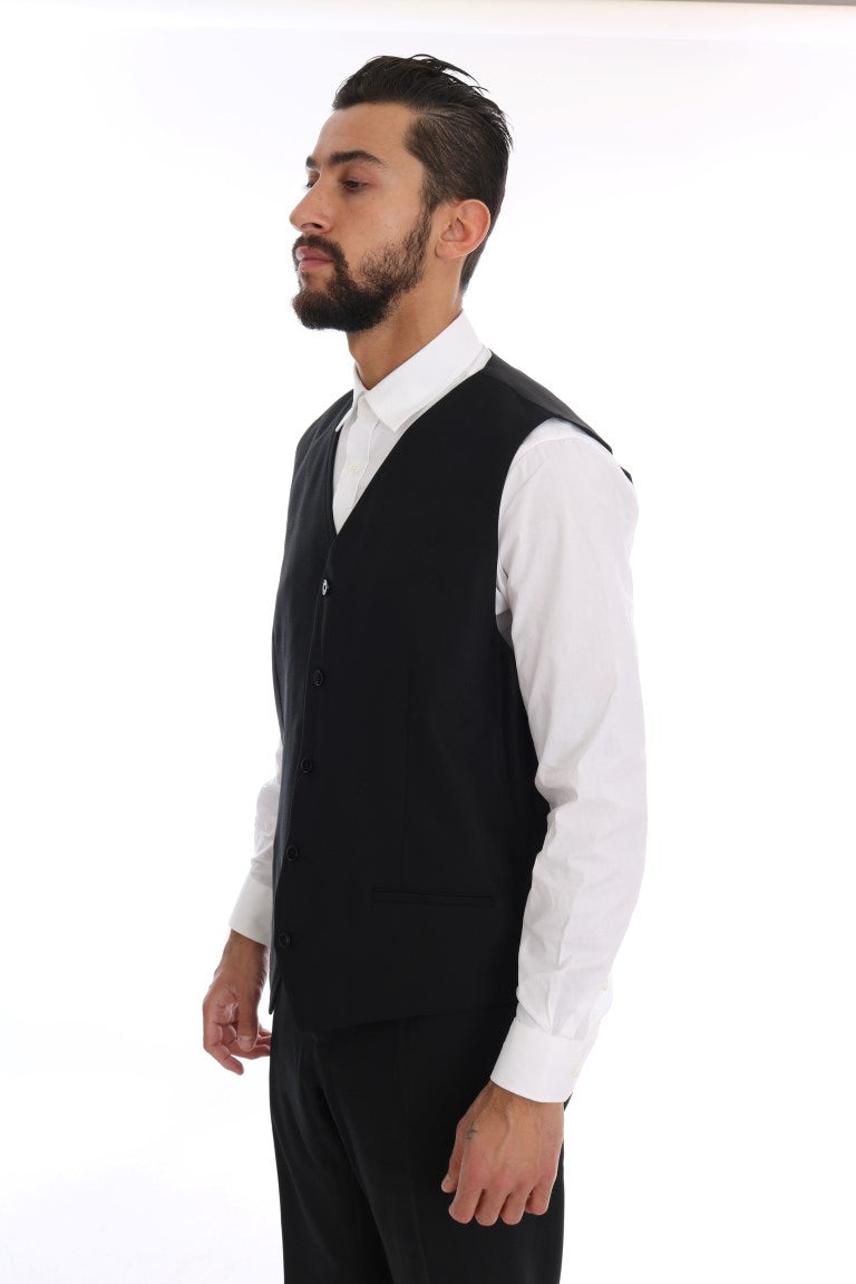 Schwarzer doppelreihiger Slim Fit Anzug aus Wolle